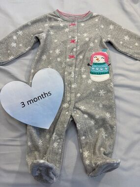 Carter’s - fleece footed  snowman winter sleeper. Size 3 months